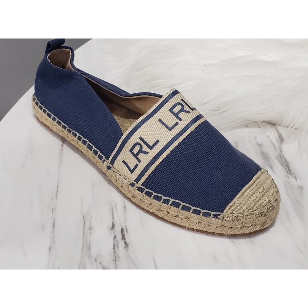 NEW NO BOX 6 Lauren Ralph Lauren Caylee Canvas Flat loafer logo shoes Espadrille